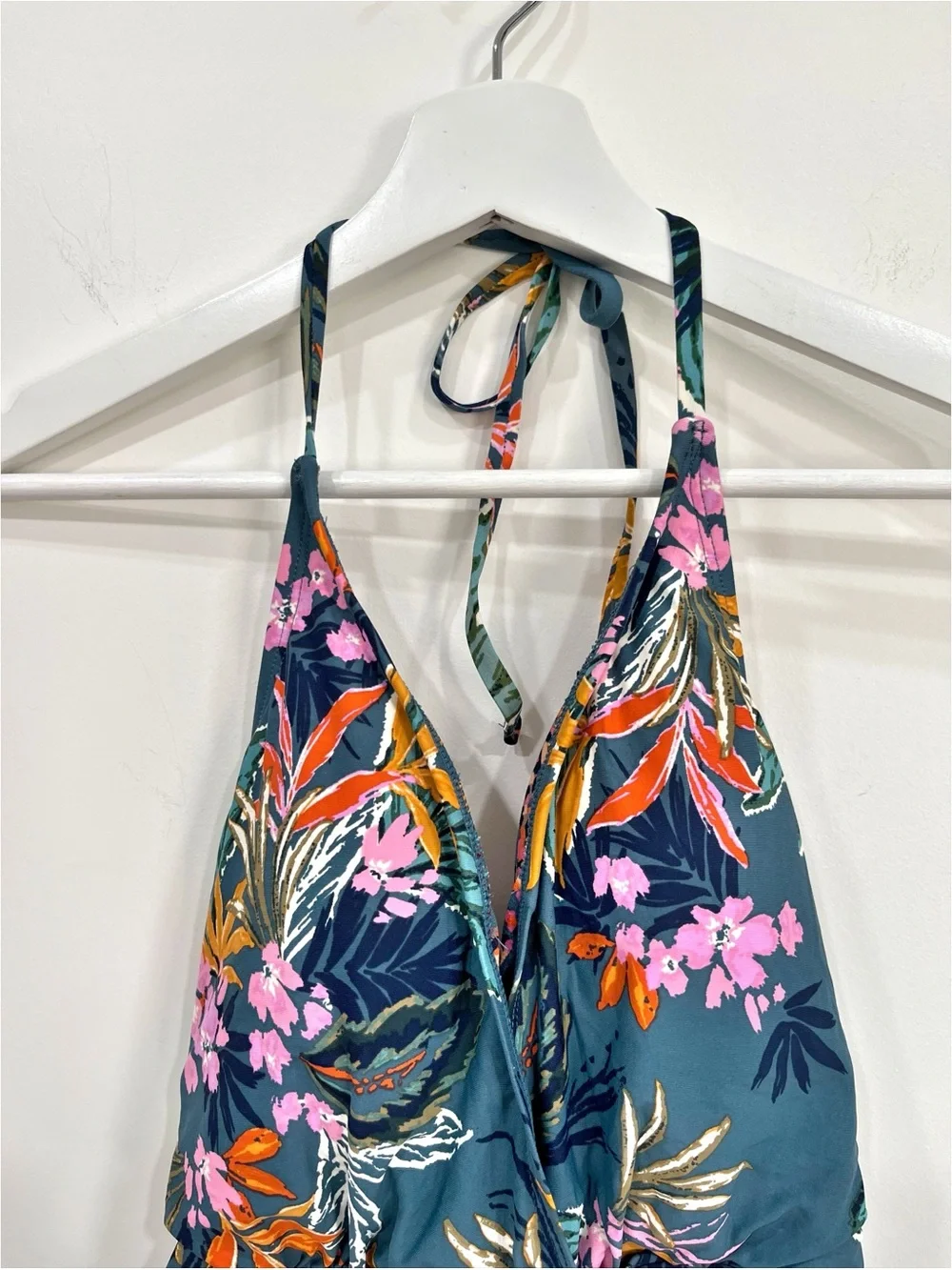 Sea Angel Tropical Floral One Piece Swimsuit Small Halter Tie Waist Swimwear